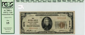 1929 Type 1 Grand Forks, ND $20 Note NBof Grand Folks CH#2570 PCGS 15 - Bild 1 von 2