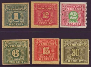 ESTADO DE OHIO "RECIBO DE VENDEDOR" - 6 VALORES DE 1c a 30c (CIN005) - Imagen 1 de 1