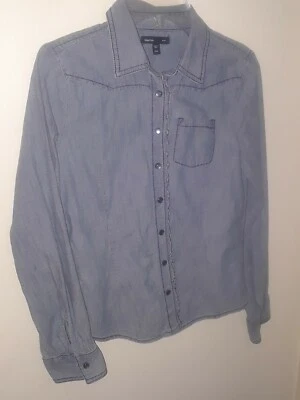 Gap Kids Girls XXL Denim Chambray Long Sleeve Shirt Snap Front Blue/Gray EUC - Image 1 of 4