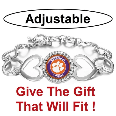 Clemson Tigers Womens Silver Heart Link Adjust. Bracelet w Gift Pkg D27 Cover