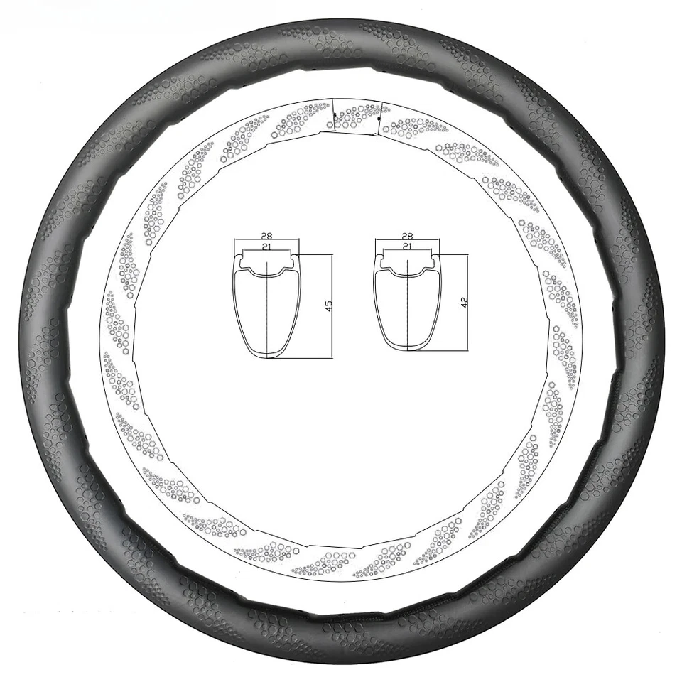 700C波环碳纤维公路自行车轮辋夹无内胎45毫米深28毫米宽24小时 — 第 1/4 张图片