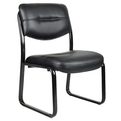 Boss Office Black Leather Sled Base Side Chair B9539 - Image 1 of 3