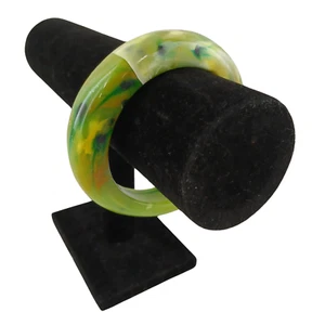 Vintage Bakelite Bangle Bracelet Green Yellow Marbled - Picture 1 of 14