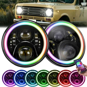 Pair 7'' Round LED Headlights RGB Halo DRL For International Scout II 1973-1980 - Foto 1 di 10