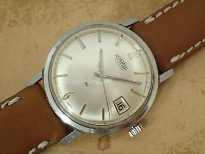 Vintage mens Roamer Rotodate 44 automatic steel case solid back very rare model! - Image 1 of 4