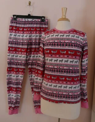 Gymboree Mujer M Rosa Algodón Tejido Navidad Pijama 2 Piezas LS Fox Fair Isle Foto 1 de 4