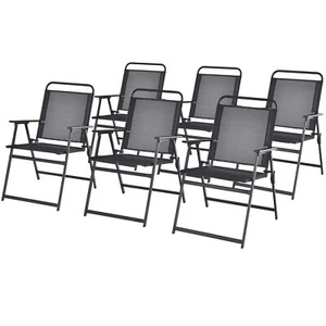 Set of 6 Heavy-Duty Metal Folding Chairs Frame Armrests Portable Patio Black - Picture 1 of 3
