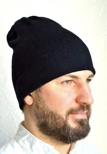 Handmade 100% Cashmere Men's Long Hat - Picture 1 of 4