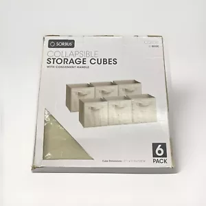 6 PK Collapsible Storage Cubes With Convenient Handle - Beige 11" X 11" X 10.5" - Picture 1 of 4