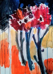 Bild "Blumen" Papier 70 x 50cm, Acryl, goldene Tempera,Original Bild von Aljona. - Bild 1 von 8