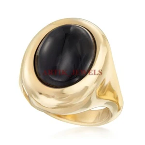 Natürlicher schwarzer Onyx Edelstein vergoldet 925 Sterling Silber Damen Ring #4389 - Bild 1 von 10