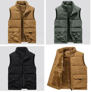 New Winter Men's Cotton padded Vest corduroy Thick Jacket Warm Waistcoat Pocket - Picture 1 of 20