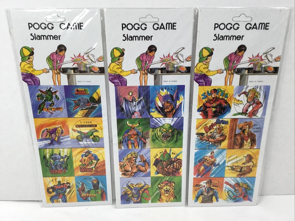 NIP Vintage "POGG GAME" POGS Slammer Milk Cap Game 3 Sets 16pcs Un-Punched - Image 1 of 4