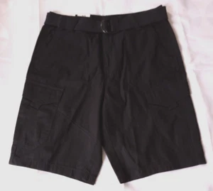 Pantalones cortos de carga negros Plugg para hombre talla 30 pesados vintage lavados calce relajado con cinturón - Imagen 1 de 7