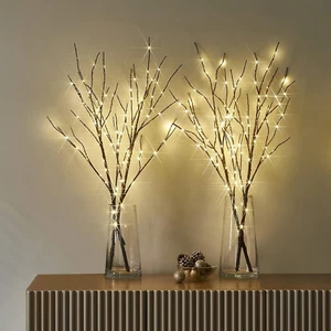 Lighted Brown Willow Branches with Timer Battery Operated Set of 2 Tree Branch w - Picture 1 of 6