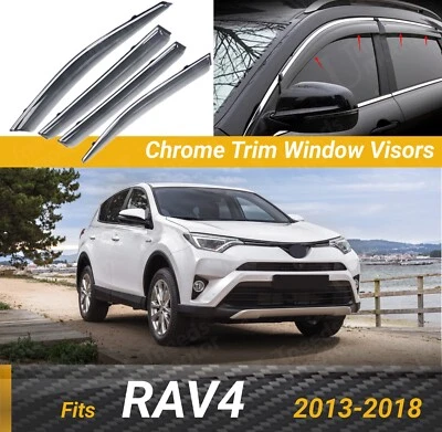 Para Toyota RAV4 13-18 Fuera-Canal Cromo Borde Ventana Viseras Protectores solares Deflector Foto 1 de 4