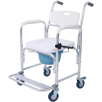 Commode Wheelchair Toilet Shower Seat Bathroom Rolling Caster Bedside Chair - Image 1 of 4