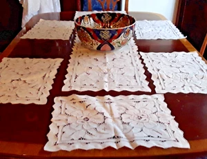 Vintage Set of 8 Madeira Embroidered cutwork Placemats Napkins + Runner ECRU - Picture 1 of 8