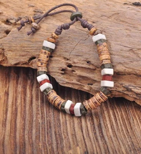 G164 C Handmade Craft Hemp Surfer Wristband Bracelet Bangle Ceramic Clay Beads - Picture 1 of 6