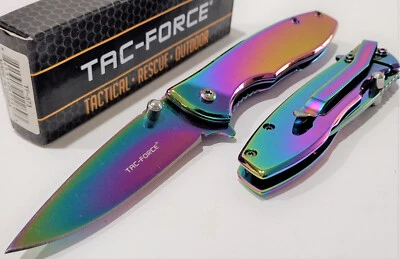 TAC-FORCE Full Rainbow Drop Point Spring Open Assisted Folding Pocket Knife - Image 1 of 2