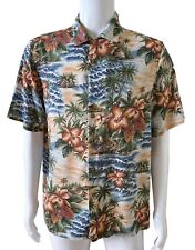 SADDLEBRED Mens Size Large Classic Fit Button Front Short Sleeve Hawaiian Shirt