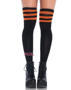 Leg Avenue Ribbed Athletic Thigh Highs 3 Stripe Top Sport Over Knee Socks Sexy - Picture 1 of 4