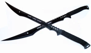27" Black 2pc Striker Ninja Set with Sheath Full Tang All Black Swords - Picture 1 of 5