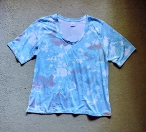 T-shirt bunt Gr 42-44 L s. Maße Viscose fliessend türkis braun - Bild 1 von 1