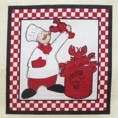 TWO Chef Fabric Lobster Pot Dungeness Crab 7-1/4" x 7-1/2" Quilt block Squares - Image 1 of 3