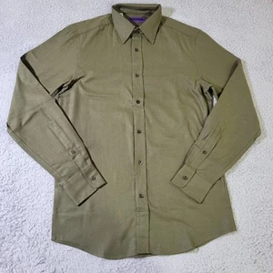 Ralph Lauren Purple Label Herringbone Dress Shirt Mens M Green Brushed Soft $495 - Picture 1 of 9
