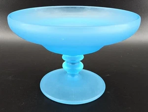 Vintage Tiffin Satin Himmelblau Glas Offen Kompott Rund Standfuß 6,75x4,5" Vertiefung - Bild 1 von 8