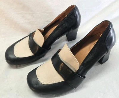 *Miz Mooz Leslee Women's Size 42 Heel Pump Black Cream Leather Shoes  - Image 1 of 4