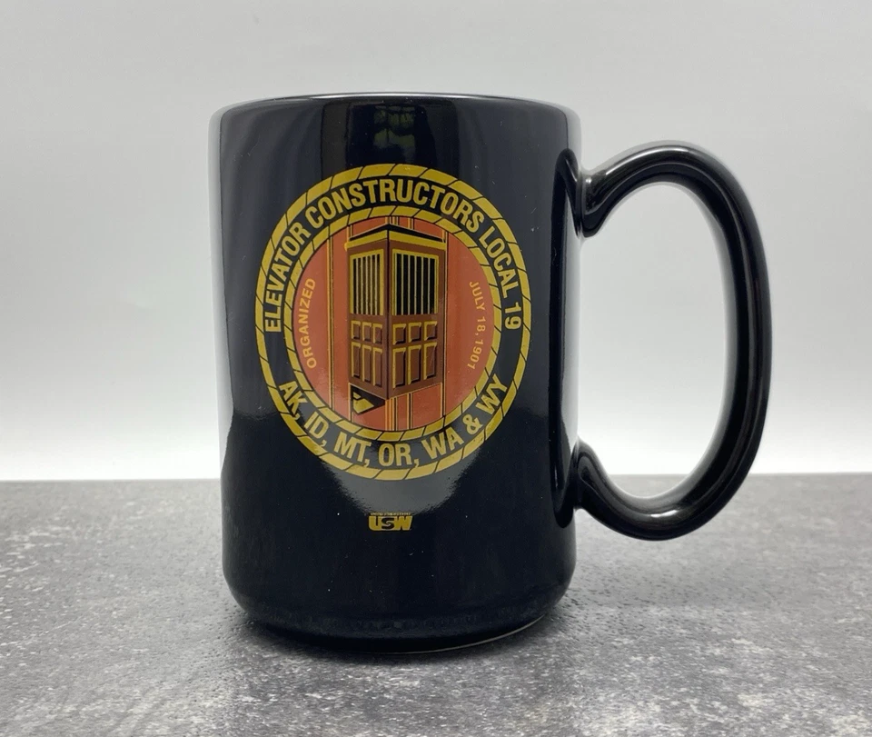 Taza de café de cerámica Elevator Constructors Union Local No 19 negra oz hecha en EE. UU. Foto 1 de 4