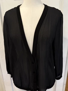 Eileen Fisher Black 100% Silk Button Front 3/4" Sleeves Cardigan L - Picture 1 of 7
