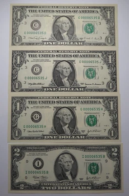 4 $1-$1-$1-$2 Matching Low 4 Digit Serial Number Federal Reserve Bank Notes - Image 1 of 4