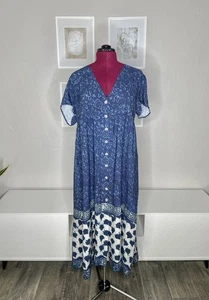 Vestido Natural Life Avery Midi Para Mujer XL Boho Botones Floral Cottagecore Nuevo Con Etiquetas - Imagen 1 de 8