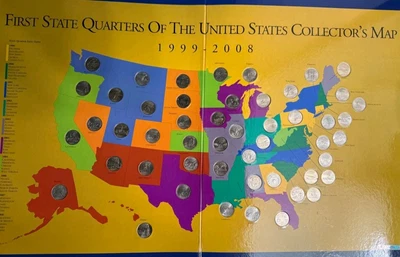 REDUCED PRICE! US State Quarters In Map Folder 1999-2008  complete Set. UNC. !! - Image 1 of 4