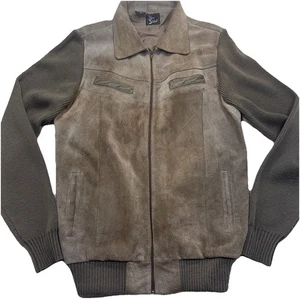 Vintage Alan Stuart LT Jacket leather And Acrylic Full Zip Brown Knit Sleeves - Picture 1 of 20