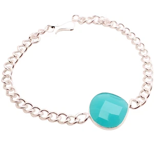 Braccialetto sfaccettato pietra preziosa calcedonio placcato argento... - Foto 1 di 3