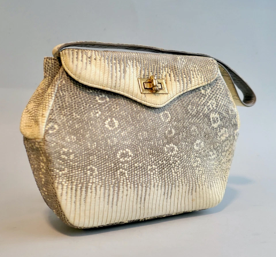 Cartera de mano única vintage de los años 50 con textura serpiente pitón reptil Foto 1 de 4