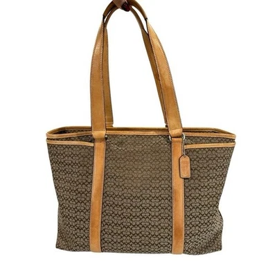 Vintage Coach Large Signature C Canvas Vachetta Leather Trim Large Tote F77014 - Image 1 of 4