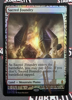 MTG FOIL Sacred Foundry- DAMAGED - Signed -Zendikar Expeditions Magic Card # 14 - Image 1 of 4