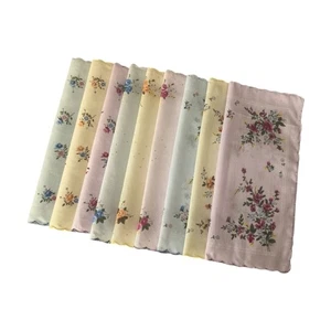 9Pcs Womens Cloth Handkerchiefs Florals Embroidered Cloth Pocket Hankies - Picture 1 of 8