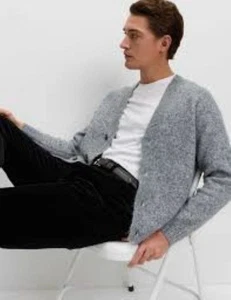 Hollister grau Pullover Knopfleiste Strickjacke Herren L Old Money Grunge Preppy Academia - Bild 1 von 10