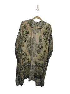 Time And Tru Kimono S/M Green /Ivory Paisley Floral Boho Modern Fall - Picture 1 of 6