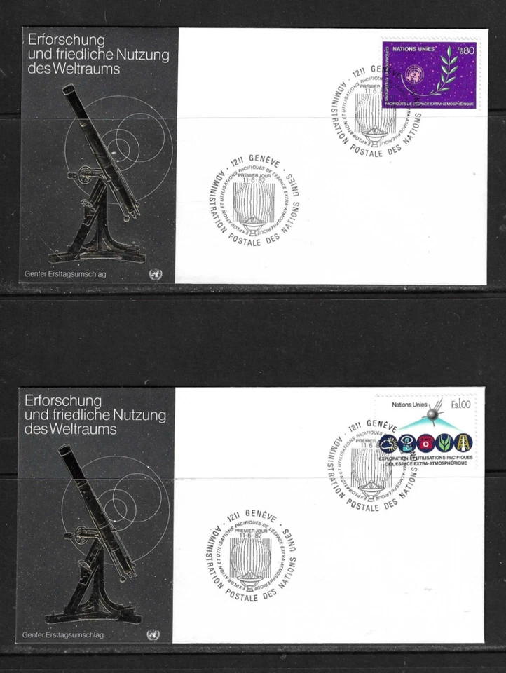 UN Geneva SC # 109-110 Peaceful uses of outer space FDC .  UNPA Cachet - Image 1 of 1