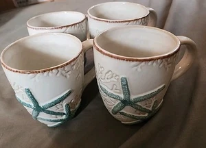 Set of 4 Cracker Barrel Coastal Collection Starfish Stonewear Coffee Mugs - Picture 1 of 3