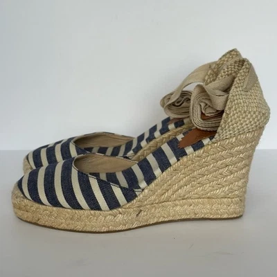 J Crew Alpargatas Tacones de Cuña Mujer Talla 5 Tobillo Encaje Corbata Zapatos a Rayas Foto 1 de 4