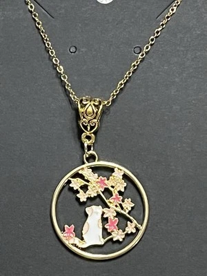 "Collar de oro colgante esmalte floral gato 18"" bohemio novedad moda collar" Foto 1 de 3