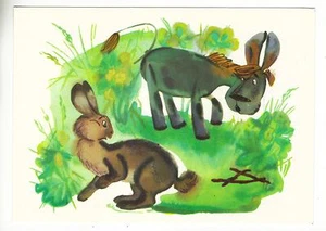 EEYORE & RABBIT IN THE FIELD 1976,FOREIGN POSTCARD - Picture 1 of 2